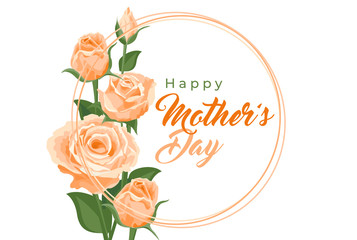 Wall Mural - Happy mother's day card. Vector banner, poster, illustration with beautiful cream roses. Lettering Happy mother's day. Greeting card for social media with coral flowers.