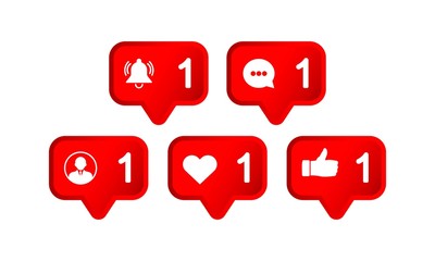 Poster - Social networking portal notification. Like icon, notification, message, call icon modern button for web or app store design red symbol isolated on white background. Vector EPS 10