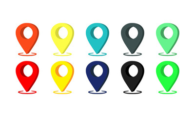Poster - Geo pin, location icon in different colors or geolocation, gps, map pointer on isolated white background. EPS 10 vector.