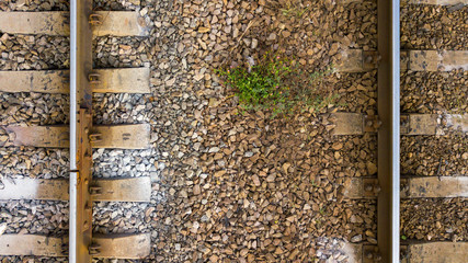 Aerial top view of train rail