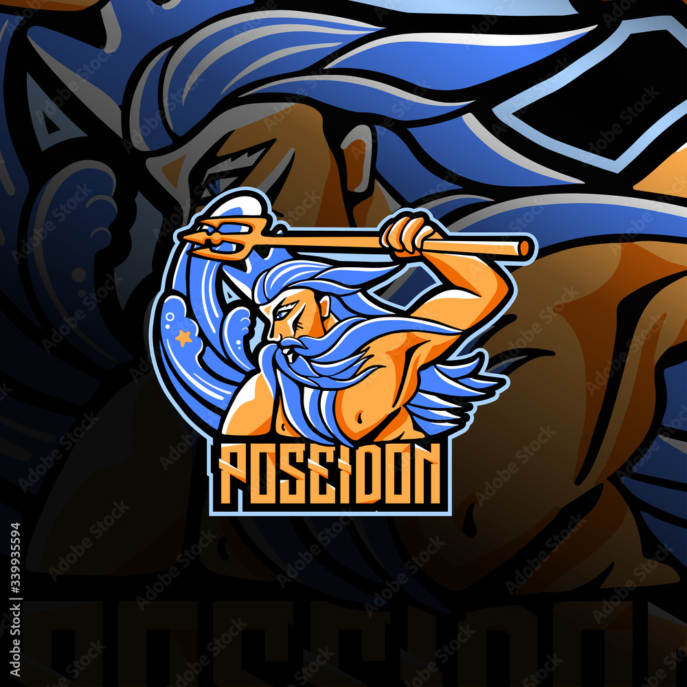 Vector logo the ancient Greek god Poseidon holds a trident in his hands ...