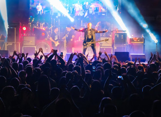 Fans at live rock music concert cheering