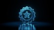 © Destrosvet - 3d rendering wireframe neon glowing symbol of badge on black background with reflection