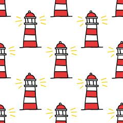 lighthouse seamless doodle pattern