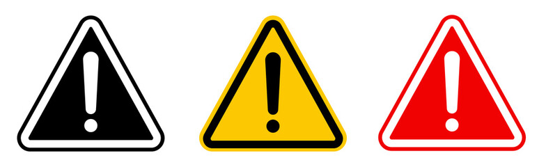caution alarm set, danger sign collection, attention vector icon, yellow, red and black fatal error 