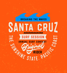 Santa Cruz Original Surf Riders T Shirt Graphics. Surfing Apparel Typography Print. Vector Design.