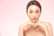 © sopradit - Beauty asian women  touching soft chin portrait face with natural skin and skin care healthy hair and skin close up face beauty portrait.Beauty Concept on white background.