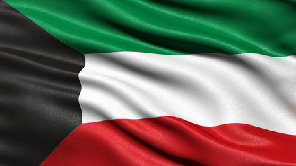 Wall Mural - 3D illustration of the flag of Kuwait waving in the wind.