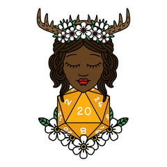 human druid with natural twenty dice roll illustration