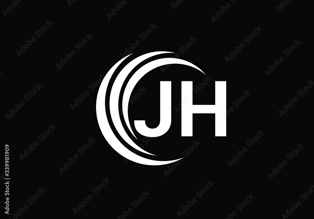 Elegant JH Initial Logo Design with Curved Lines and Modern Typography ...