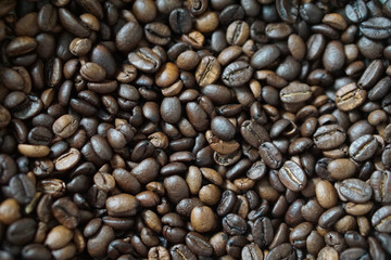 roasted coffee beans background, full frame