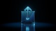 © Destrosvet - 3d rendering wireframe neon glowing symbol of upload on black background with reflection
