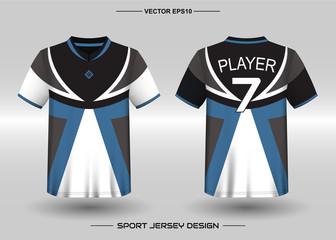 T-shirt sport vector design template, Soccer jersey mockup for football club. uniform front and back view. Clothing Men adult. Can use for printing, branding logo team, squad, match event, tournament