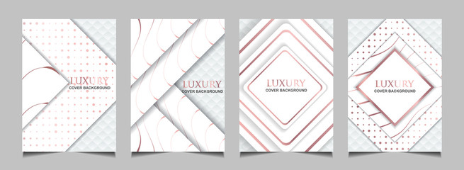 Wall Mural - Set collection of luxury covers design template black and white with elegant rose gold. Vector layout premium vip style for books, magazines, catalogs, poster celebration, flyer anniversary, package