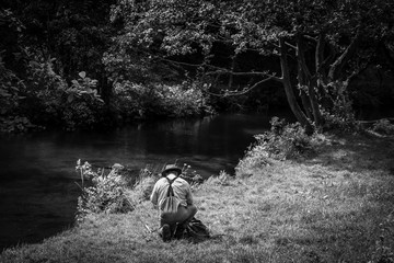 fisherman in park, England, Europe