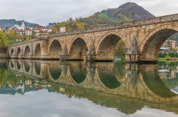 Wall Mural - Visegrad, Bosnia & Herzegovina - the Mehmed Paša Sokolovic Bridge is one of the main landmarks in the country, and Visegrad one of the pearls of the Balkans