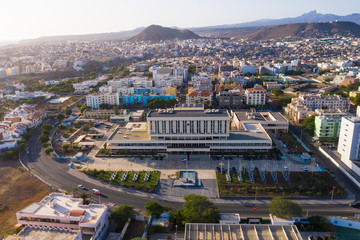aerial view of praia city in santiago - capital of cape verde islands - cabo verde