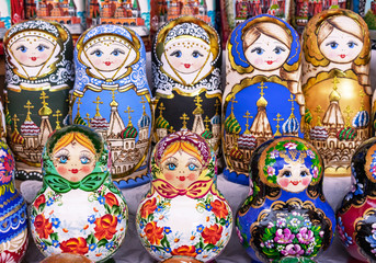 Wall Mural - Russian wooden doll matryoshka. Traditional souvenir from Russia is a nesting doll.