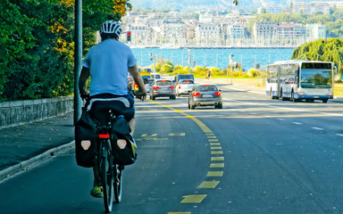 Sticker - Man on bicycle on road in Geneva Switzerland reflex