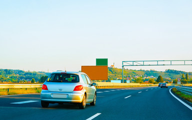 Canvas Print - Car on highway road in Slovenia reflex