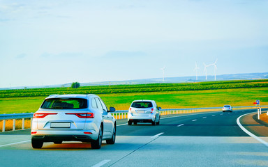 Canvas Print - Scenery with car on highway road in Slovenia reflex