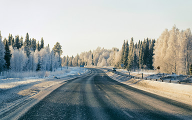 Canvas Print - Driveway at snowy winter Lapland reflex