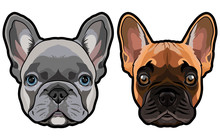 Vector Set Of French Bulldog's Heads Illustration