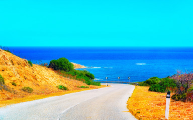 Sticker - Road along Mediterranean sea at Buggerru Carbonia Iglesias Sardinia reflex