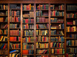 Books on Shelves in Library or Study with Classic Dark Wood