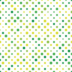 Wall Mural - Seamless polka dot pattern. Green dots in random sizes on white background. Vector illustration