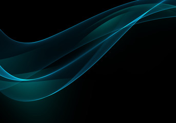 Wall Mural - Abstract black background with cyan blue curves for wallpaper, business card or template