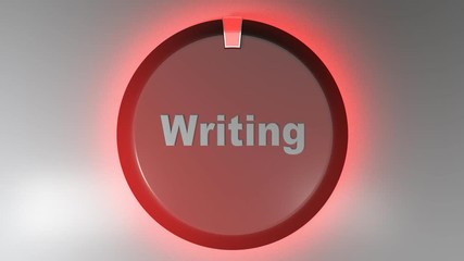 Poster - A red circle sign with the write WRITING and a rotating cursor - 3D rendering video clip