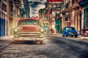 Naklejka na meble old classic cars parked on a street in Havana, cuba
