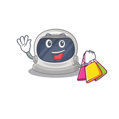 Poster - Rich and famous astronaut helmet cartoon character holding shopping bags