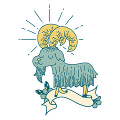 banner with tattoo style happy goat