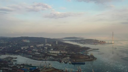 Sticker - Aerial view of the city landscape with the Russian bridge. Vladivostok, Russia