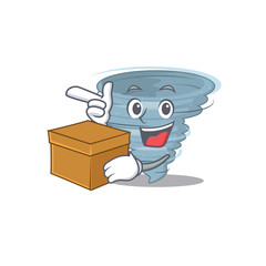 Sticker - An picture of tornado cartoon design concept holding a box