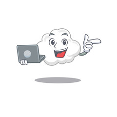 Poster - Cartoon character of white cloud clever student studying with a laptop