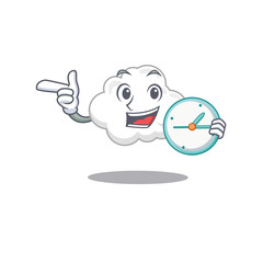 Canvas Print - White cloud mascot design concept smiling with clock