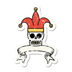 Wall Mural - grunge sticker with banner of a skull jester