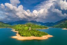 Aerial View Of Truc Lam Bach Ma Monastery In Truoi Lake, Bach Ma Mountain, Hue, Vietnam. Same Truc Lam Yen Tu Near Ha Long, Quang Ninh. Panorama