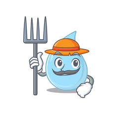 Wall Mural - Cartoon character design of raindrop as a Farmer with hat and pitchfork