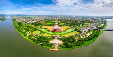 Aerial view of the Hue Citadel in Vietnam. Imperial Palace moat,Emperor palace complex, Hue Province, Vietnam