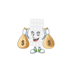 Poster - Blissful rich pills cartoon character having money bags