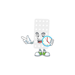 Wall Mural - Pills mascot design concept holding a circle clock