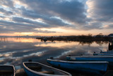 Fototapeta Pomosty - boat on the lake. sunrise at the lake.