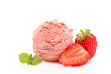 Strawberry Ice Cream Scoop Isolated On White Background