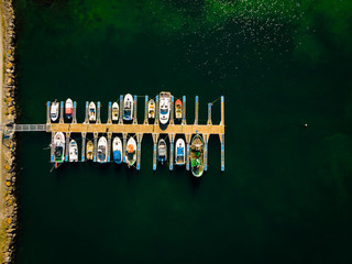 Sticker - Top view. Boats in port marina