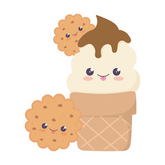 Wall Mural - cute ice cream cone and cookies kawaii cartoon character