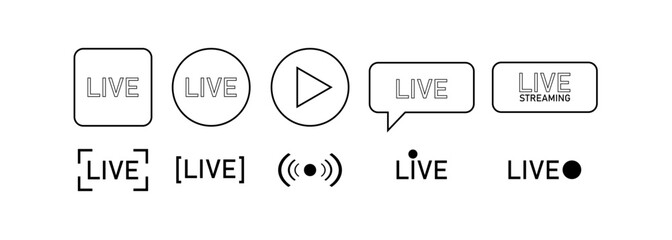 Poster - Set of live streaming icons. Red symbols and buttons of live streaming, broadcasting, online stream. Lower third template for tv, shows, movies and live performances. Vector